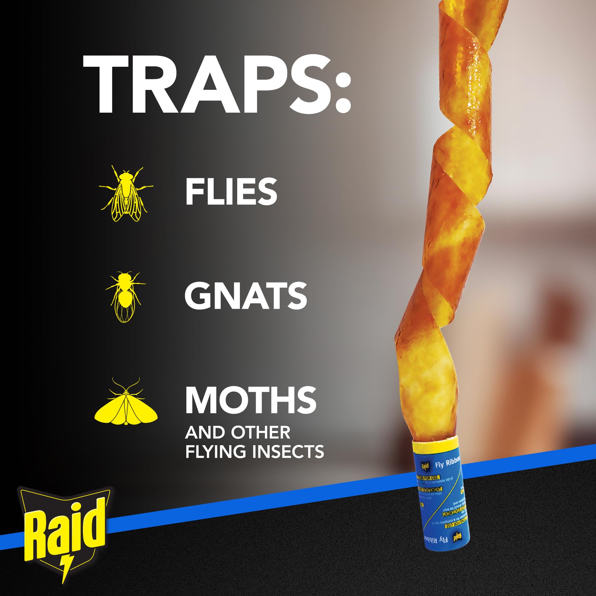 Cinta Raid colgada en cocina, solución sin sprays que mantiene el área más cómoda