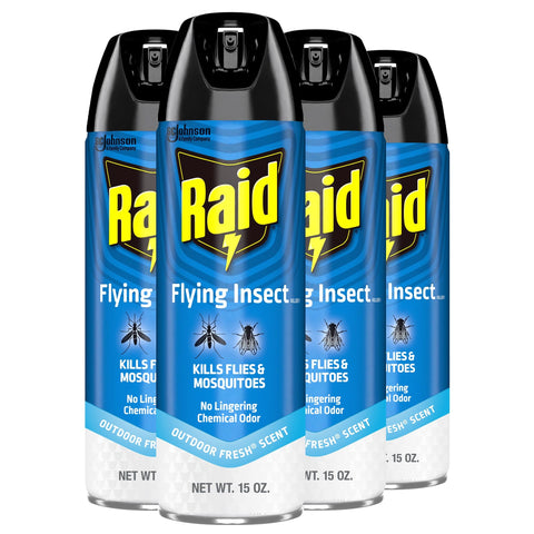 Raid envase frontal 15 oz mostrando diseño y beneficio eliminación rápida