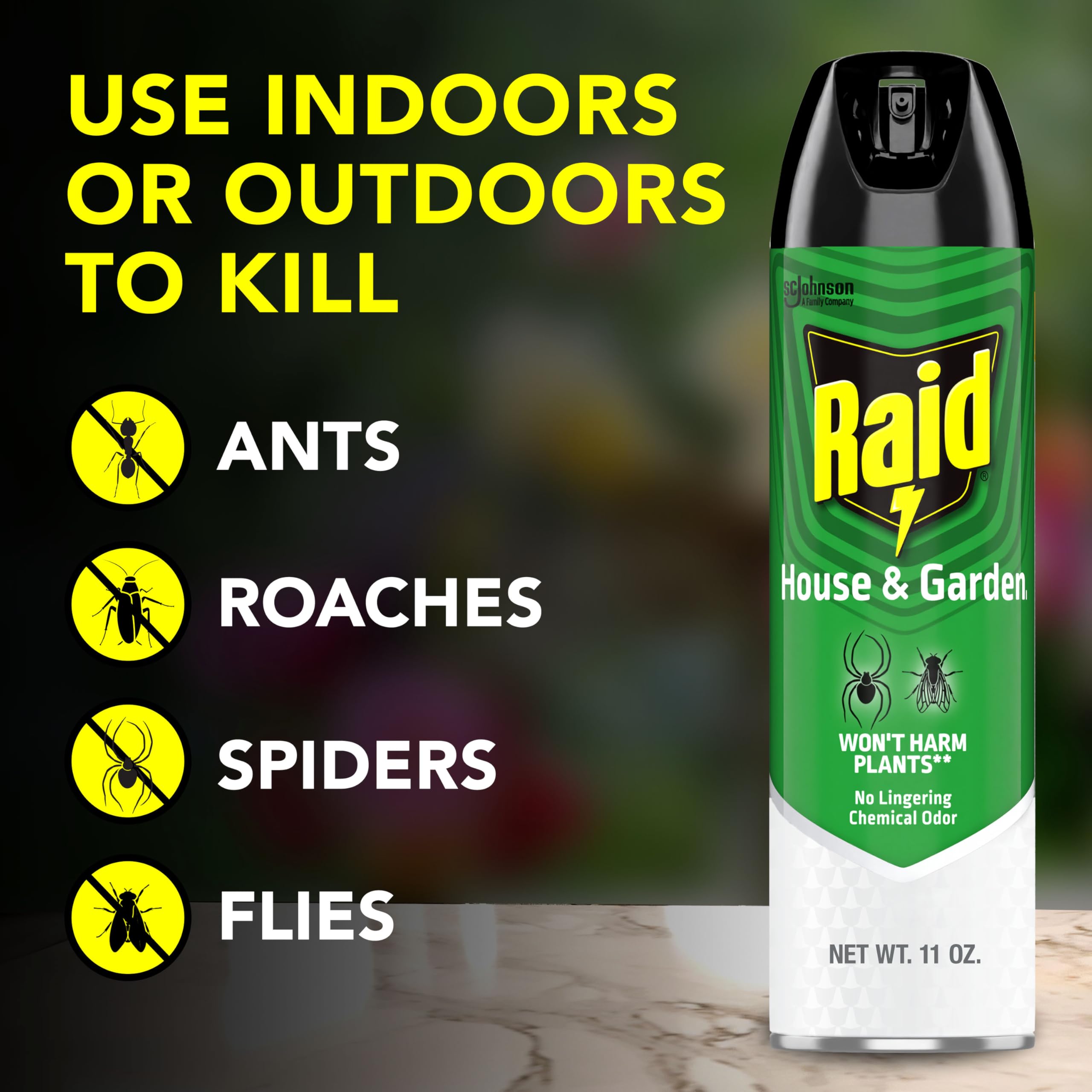 Raid etiqueta detalle con instrucciones y lista de insectos, seguridad visible