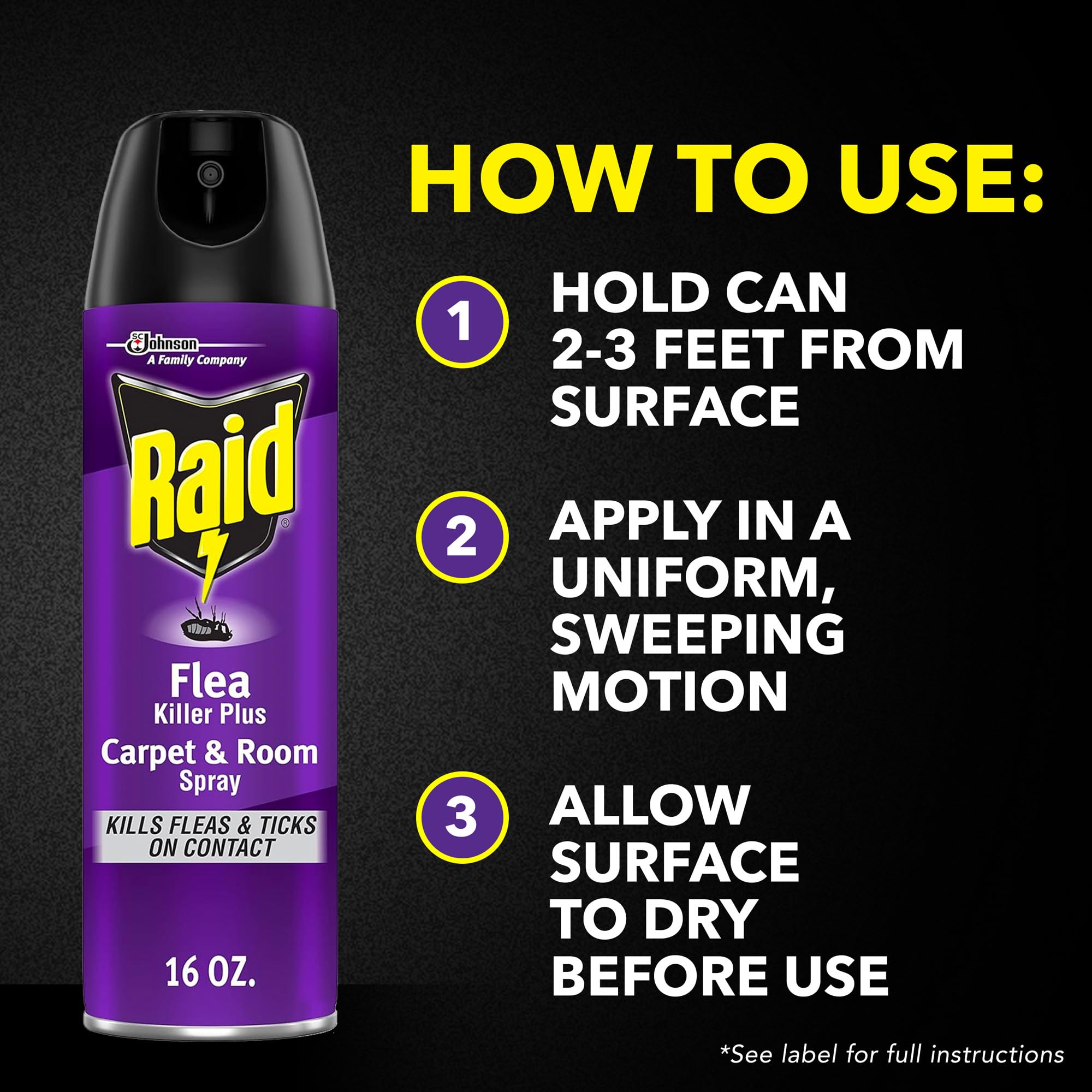 Raid envase junto a regla para comparar tamaño y capacidad de 16 oz