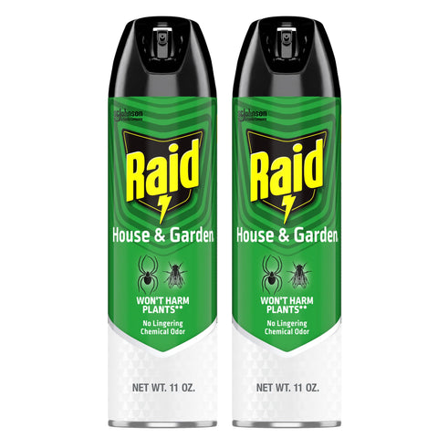 Raid aerosol frontal mostrando diseño y capacidad 11 oz, identificación clara