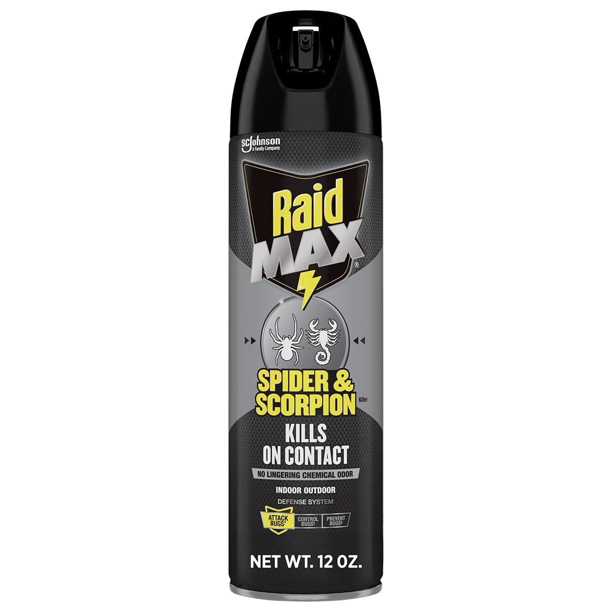 Raid aerosol frontal del envase mostrando marca y tamaño útil