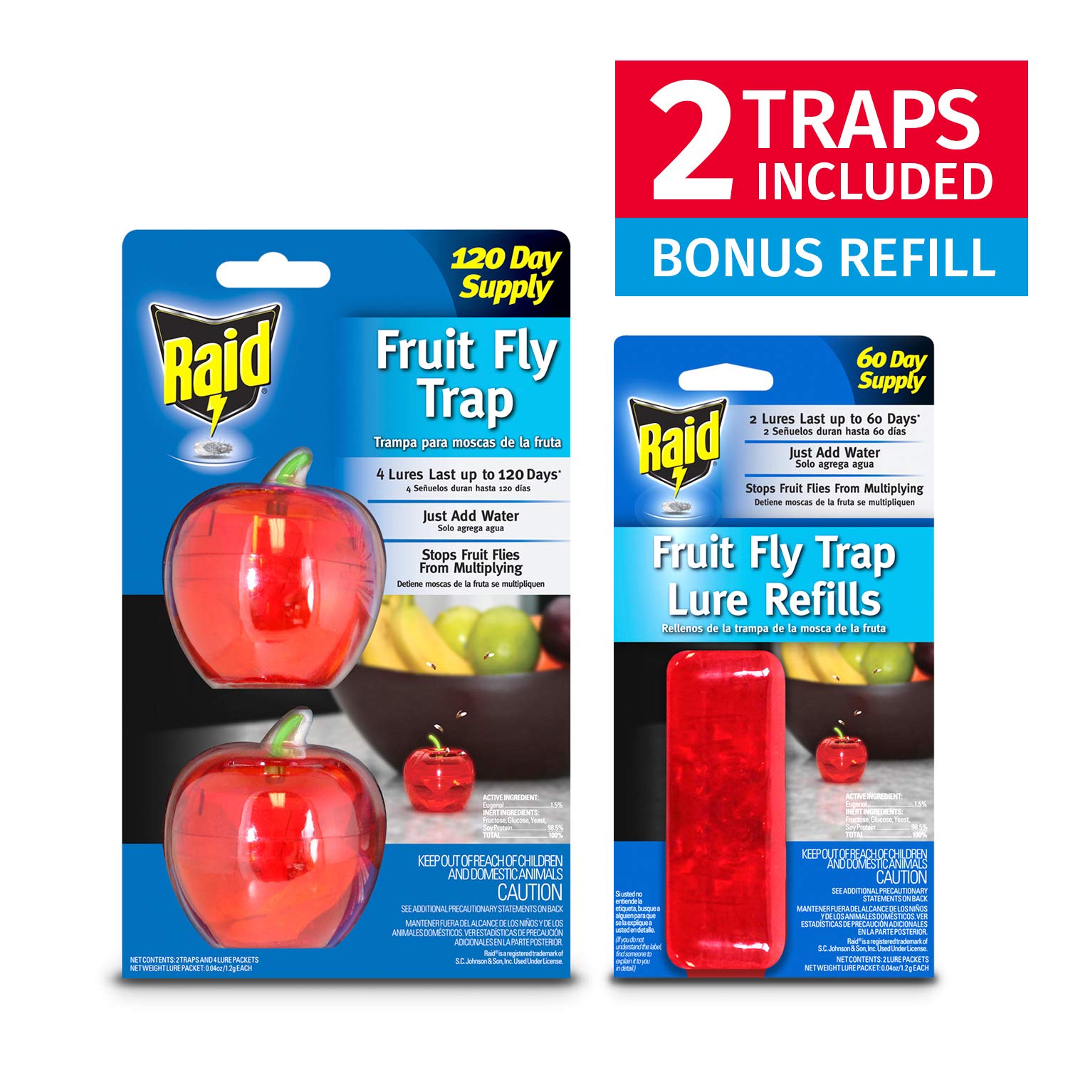 Raid trampa en cocina ilustrando uso seguro junto a frutas