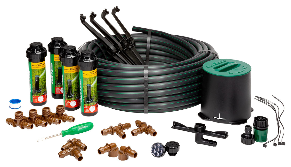 Rain Bird kit 32HE frente del paquete mostrando componentes y beneficio ahorro