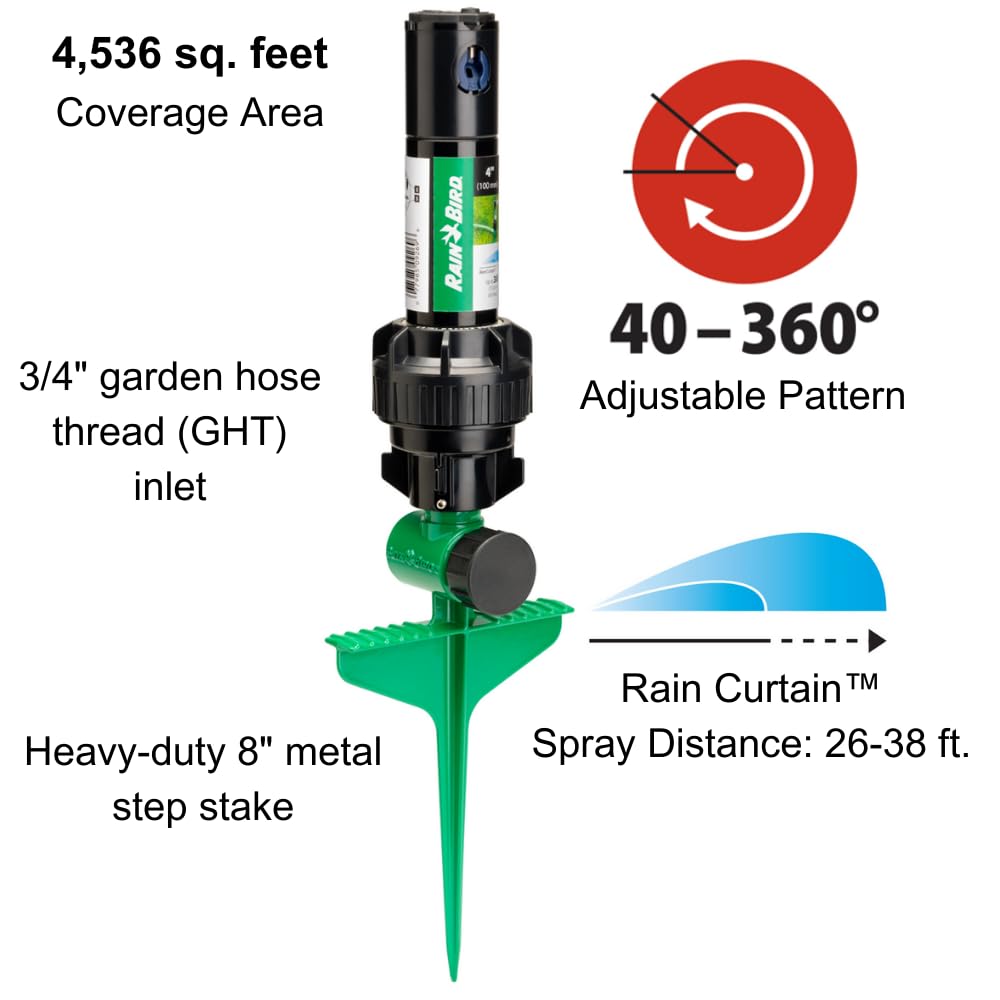 Rain Bird boquilla Rain Curtain en primer plano, gotas grandes resistentes al viento
