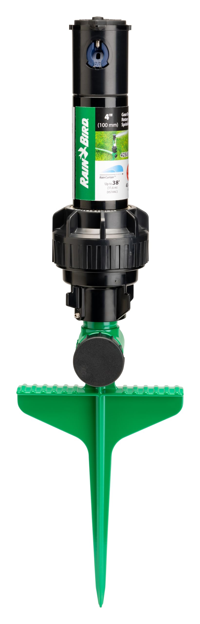 Rain Bird rotor 42SASPG frontal en estaca metálica, instalación rápida y estable