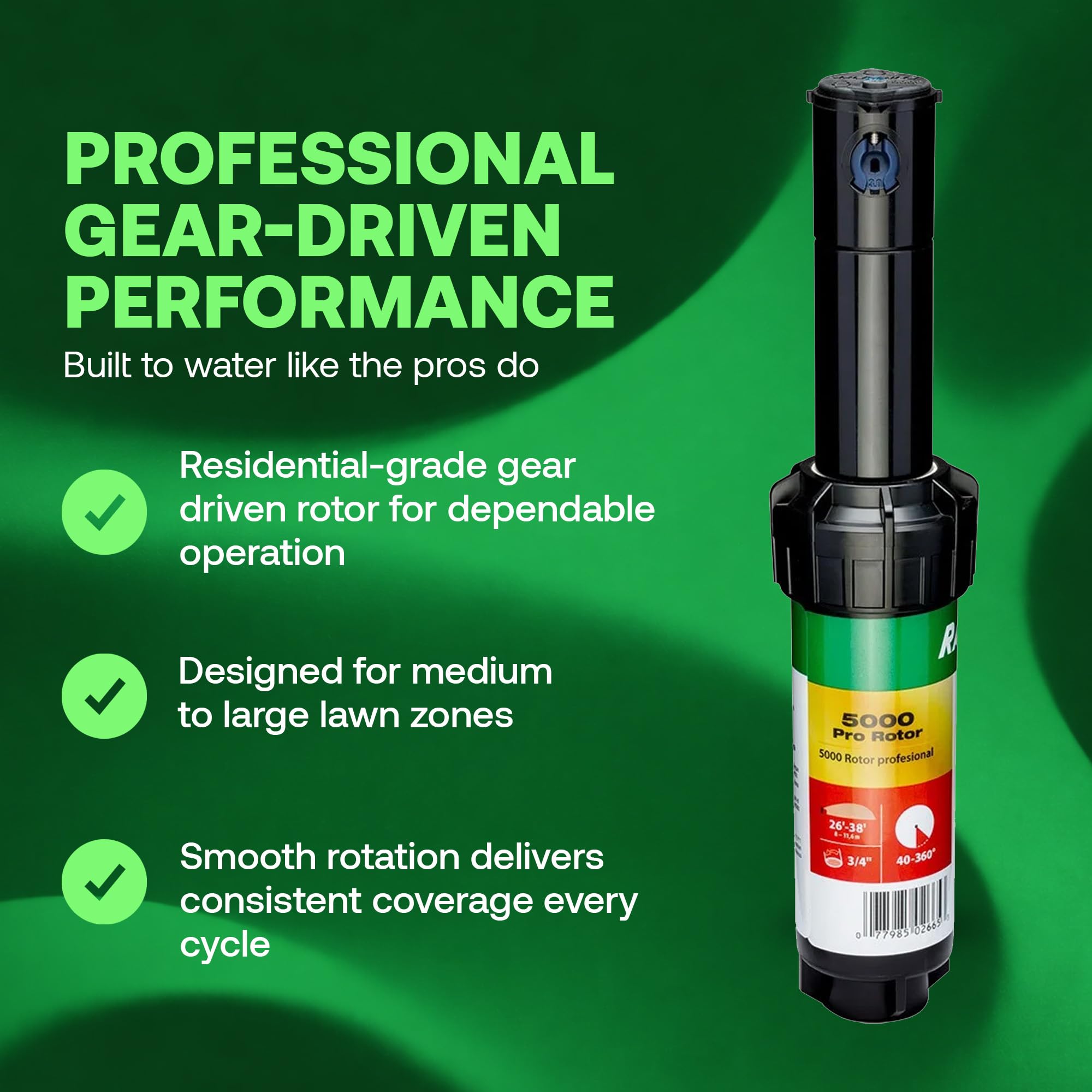 Rain Bird 5000 primer plano de engranajes que asegura funcionamiento suave