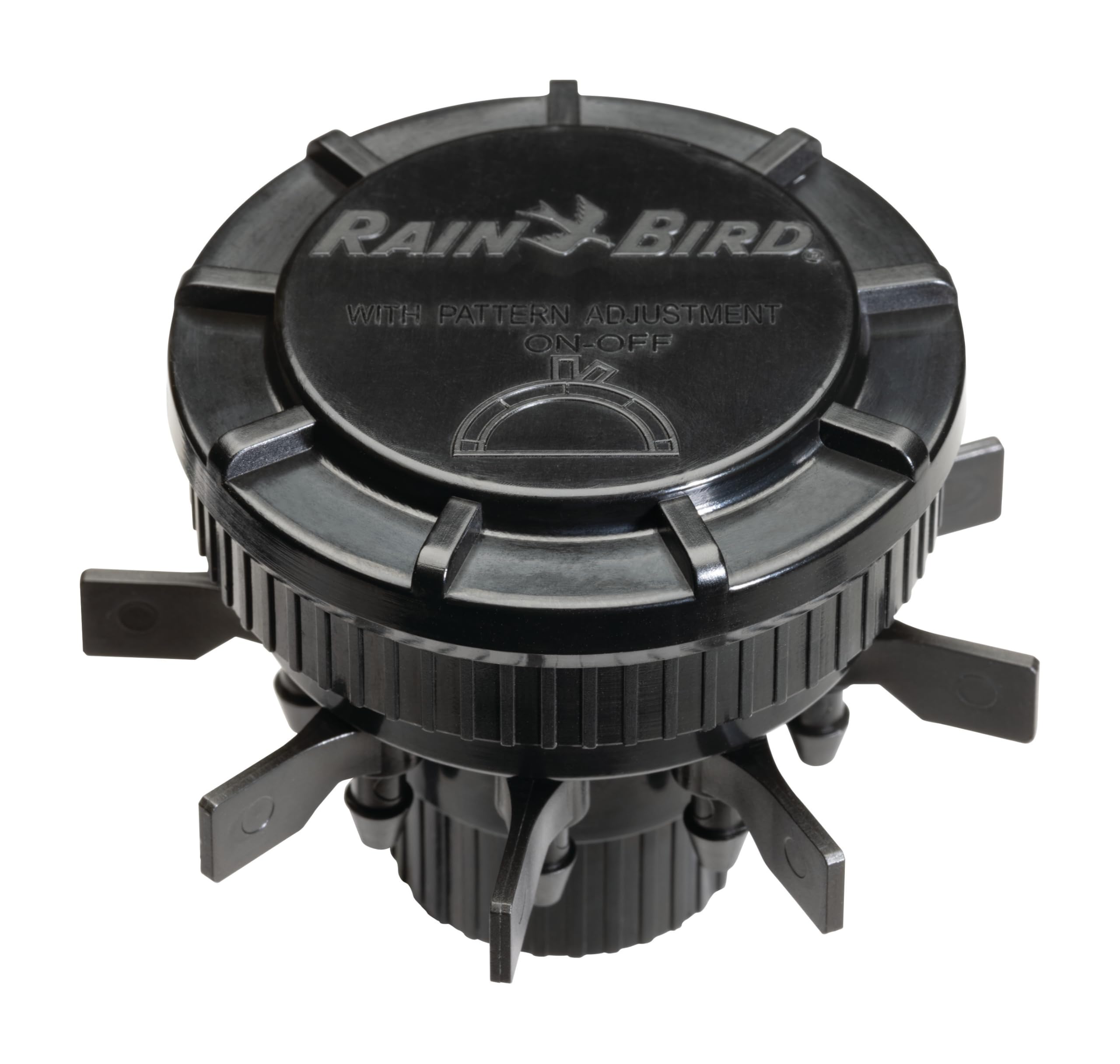 Rain Bird vista frontal del manifold mostrando nueve puertos y estructura robusta