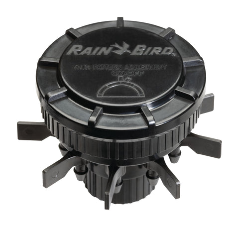 Rain Bird vista frontal del manifold mostrando nueve puertos y estructura robusta