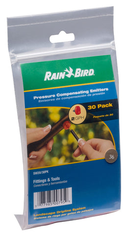 Rain Bird bolsa abierta con 30 emisores resaltando volumen suficiente para proyectos
