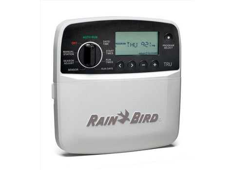 Rain Bird tru4i instalado en cuadro interior controlando zonas de riego