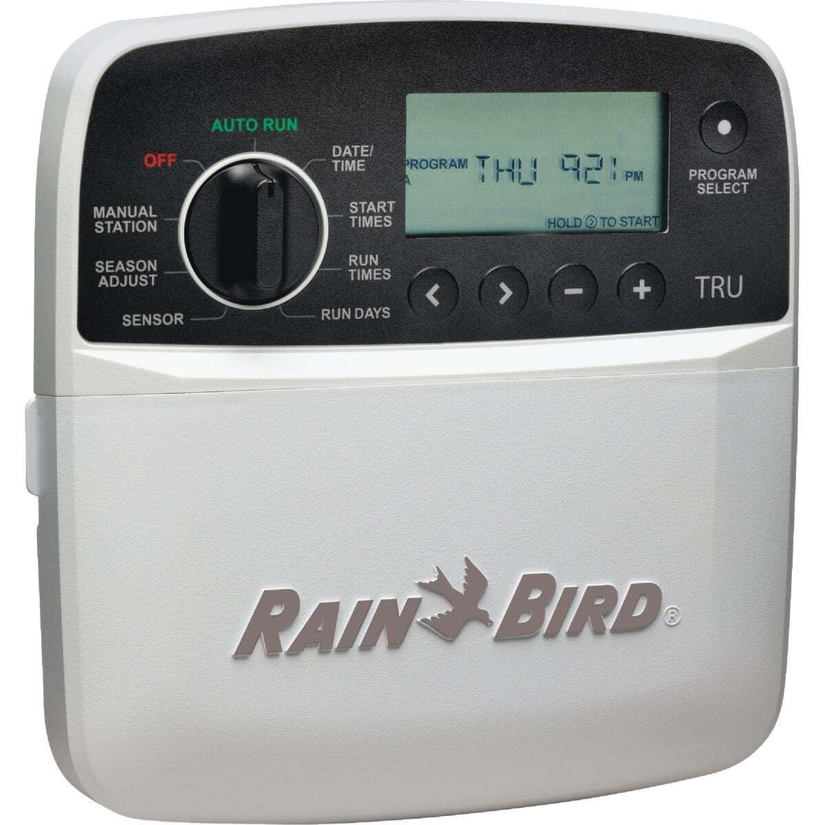 Rain Bird tru4i frontal mostrando carcasa sellada y fácil instalación
