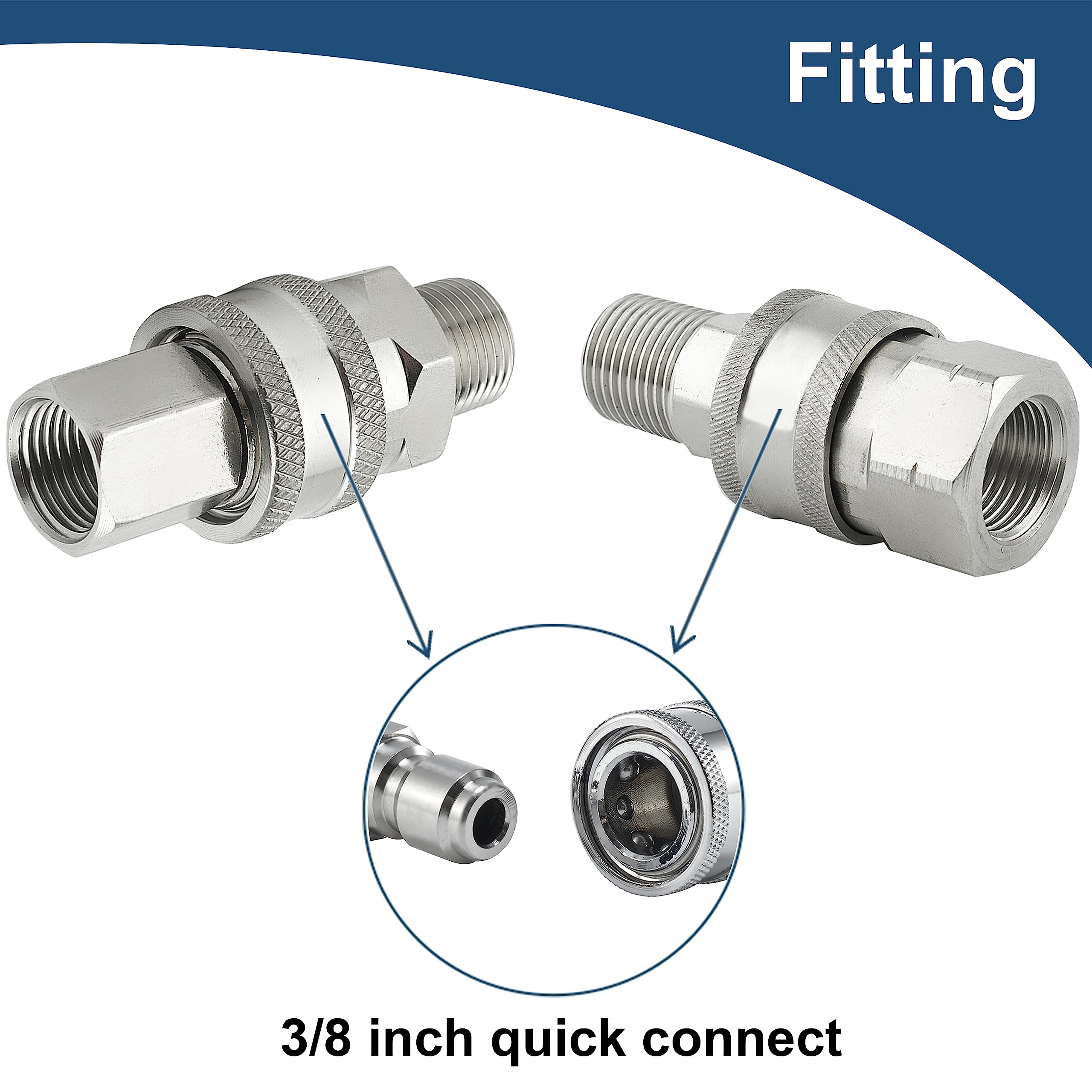 Raincovo detalle del acople quick connect 3/8" que facilita cambios rápidos y seguros