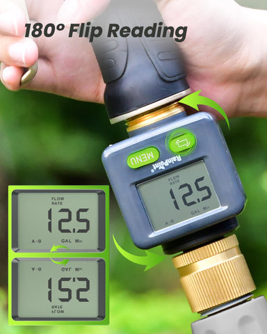 RAINPOINT instalado en manguera de jardín para medir consumo de riego