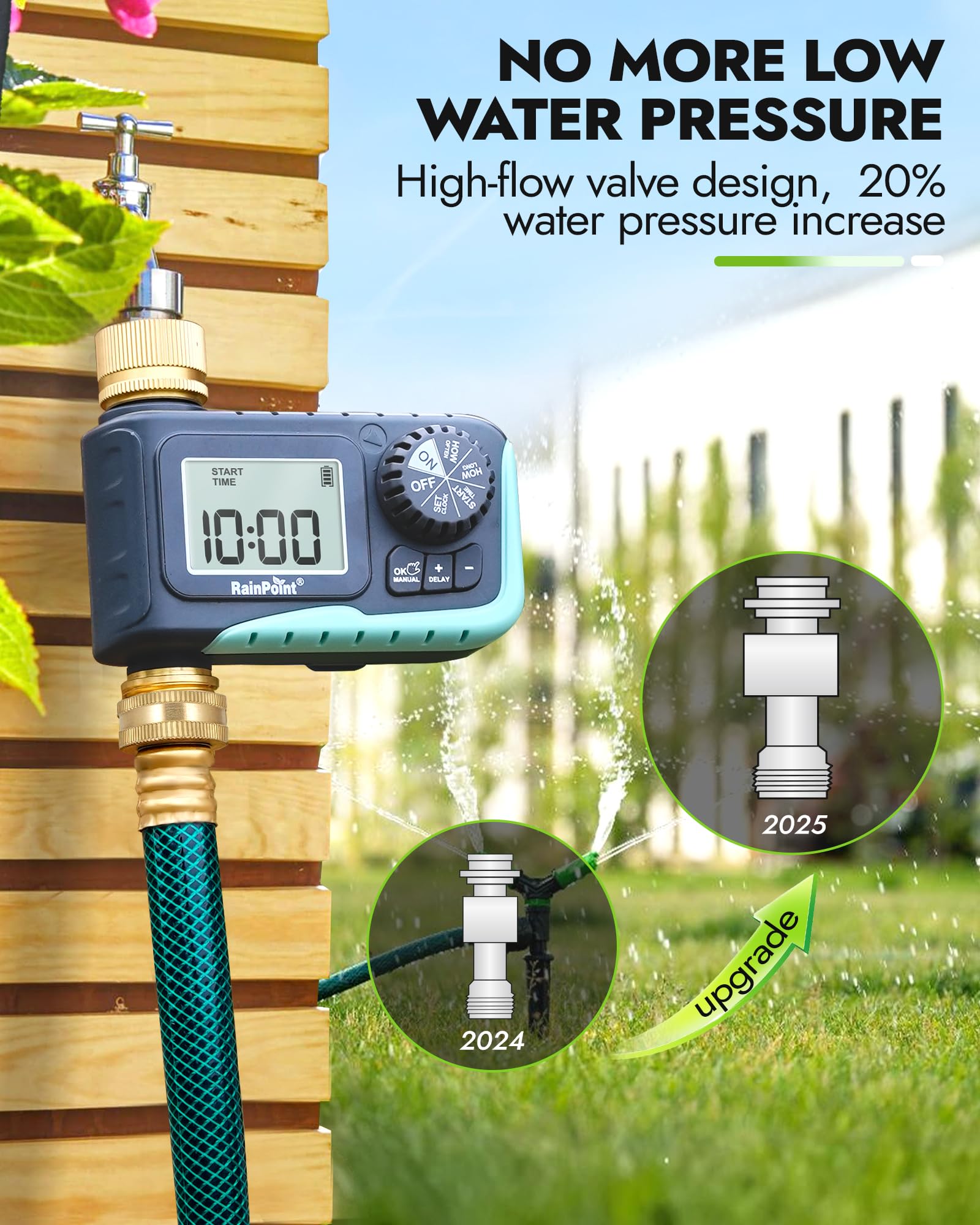RAINPOINT temporizador instalado en jardín resistente a clima y rayos UV