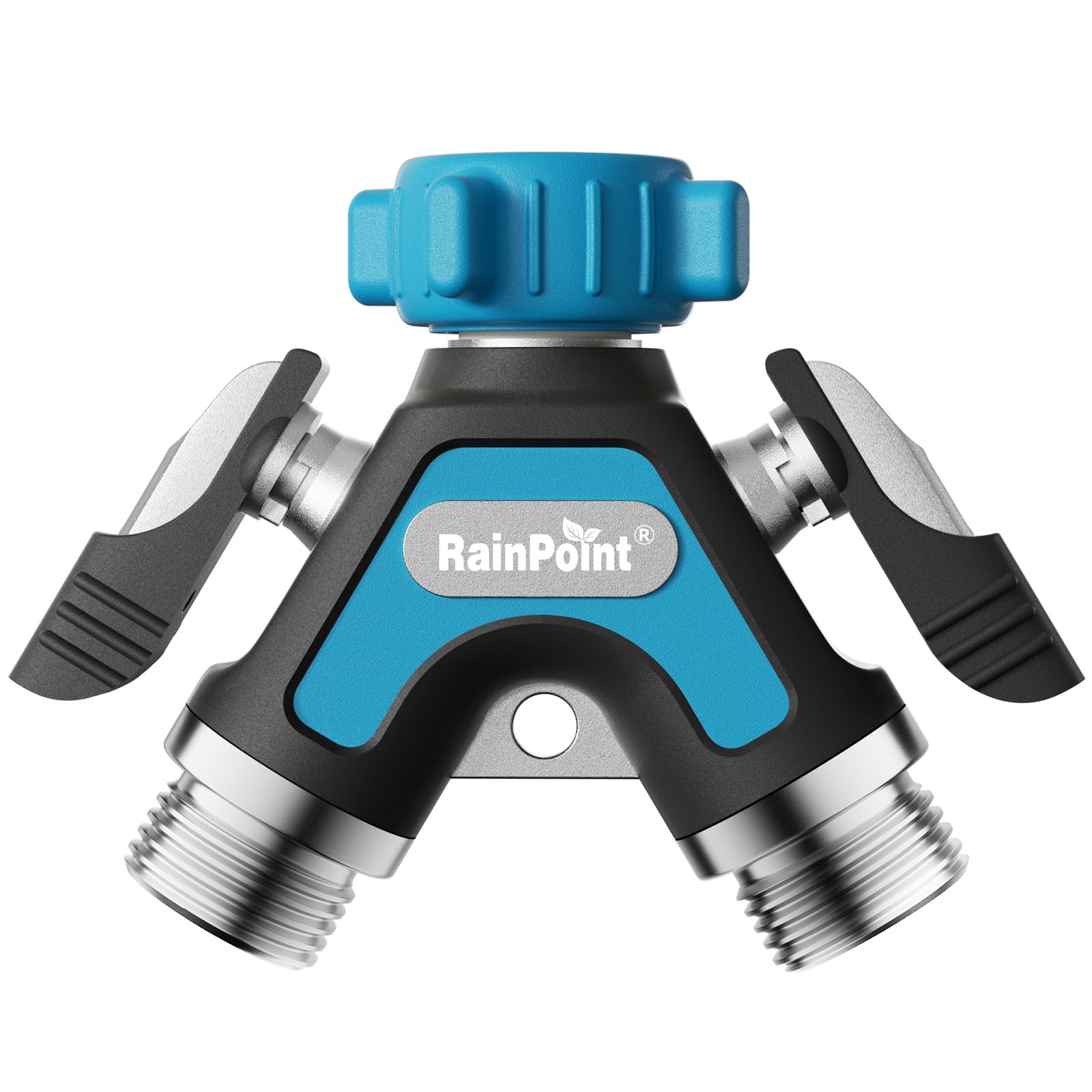 RAINPOINT vista frontal del conector metálico mostrando durabilidad
