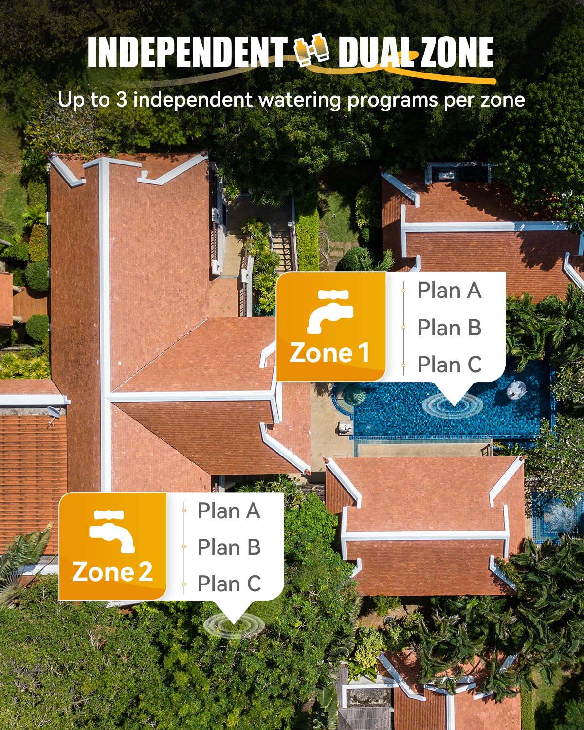 RAINPOINT montado en un grifo exterior mostrando integración fácil y uso urbano