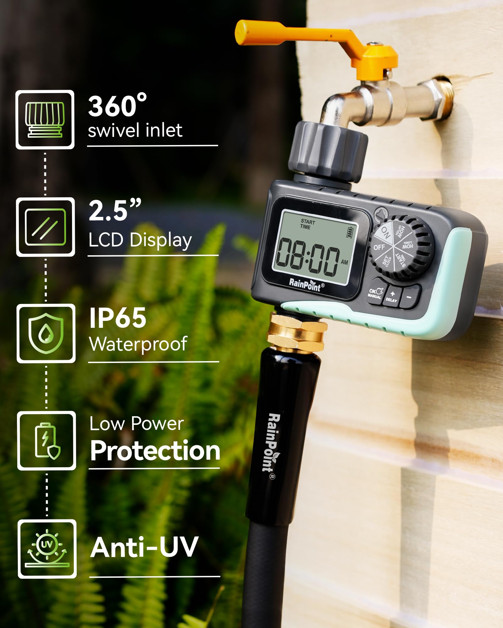 RAINPOINT pantalla con opción retraso por lluvia para protección del programa