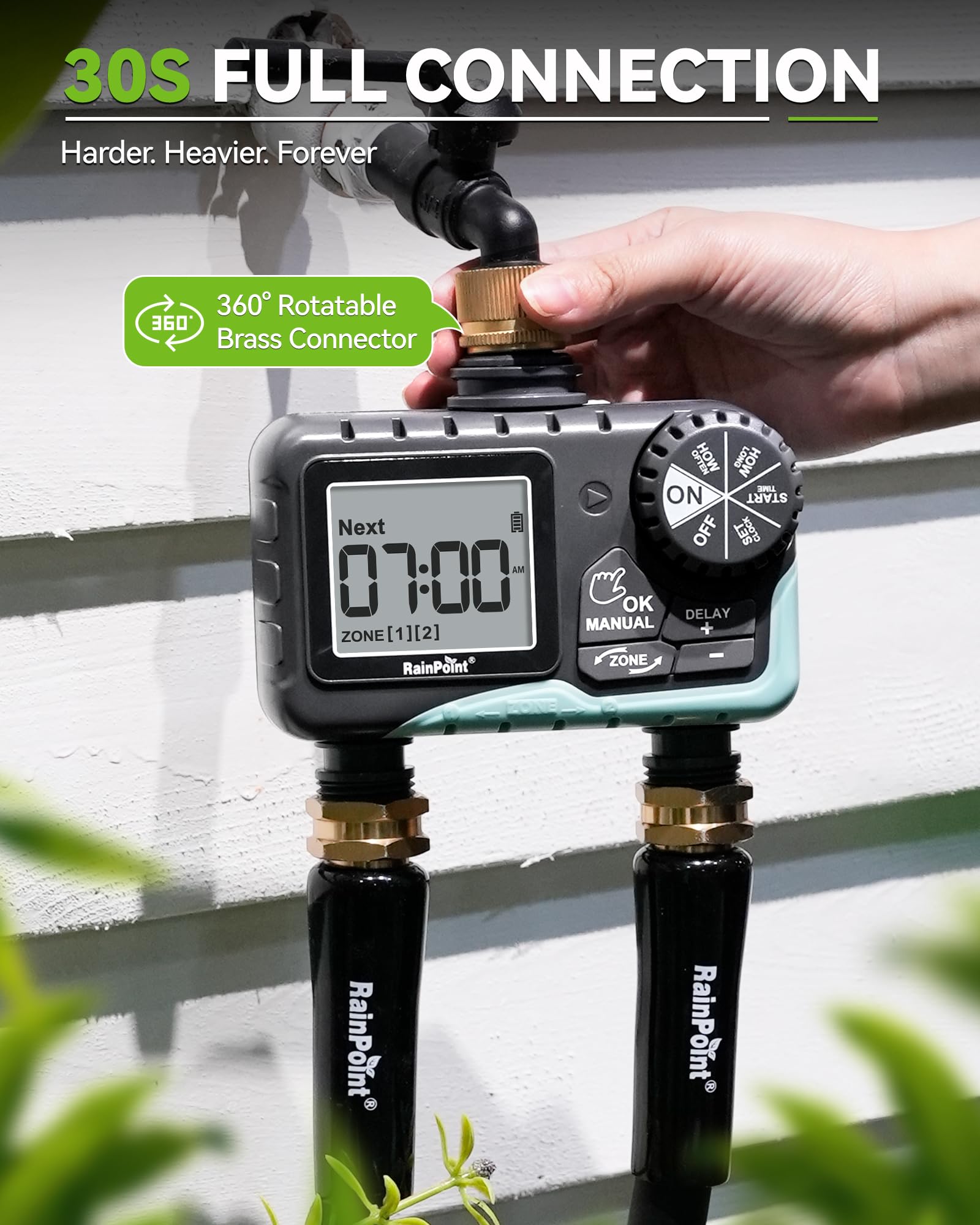 RAINPOINT en uso regando césped, automatización que ahorra agua