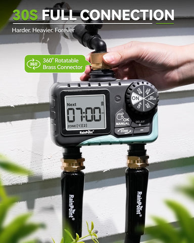 RAINPOINT en uso regando césped, automatización que ahorra agua