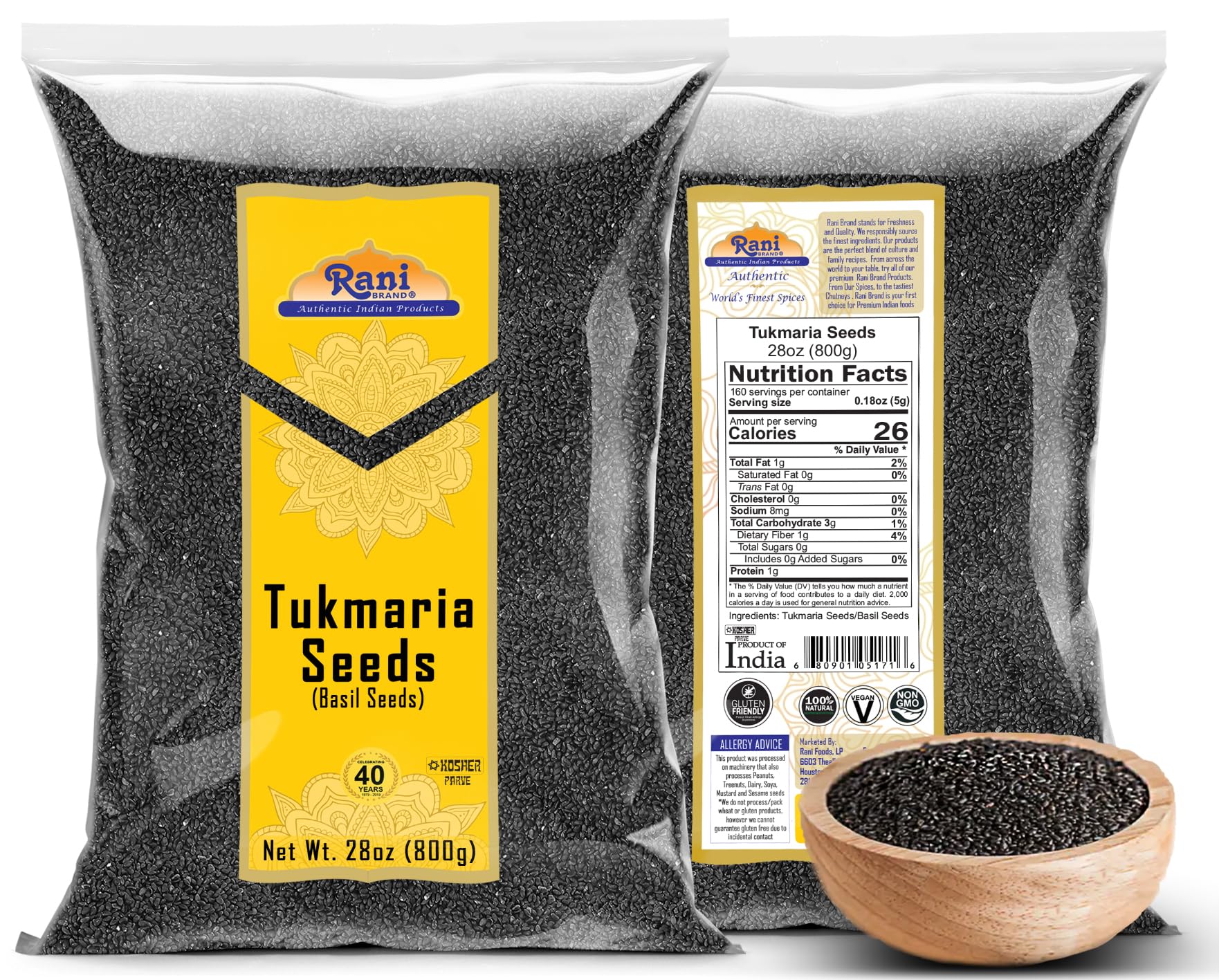 Rani Brand semillas junto a una cuchara para comparar tamaño práctico