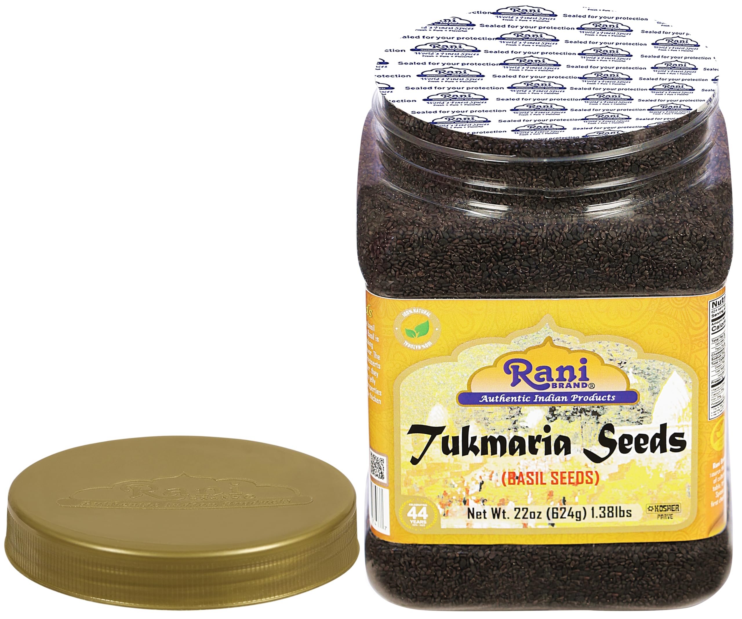 Rani frasco junto a mano para escala, cantidad generosa 624 g