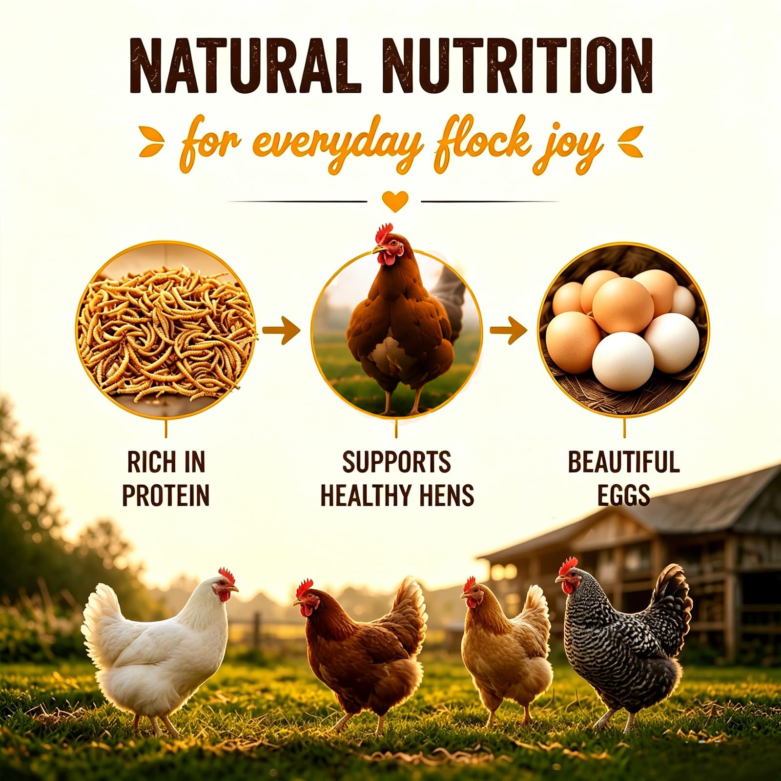 RANZ pollos comiendo mealworms como snack rico en proteína