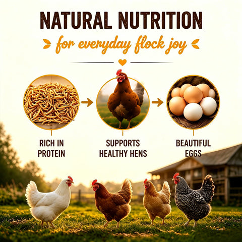 RANZ pollos comiendo mealworms como snack rico en proteína