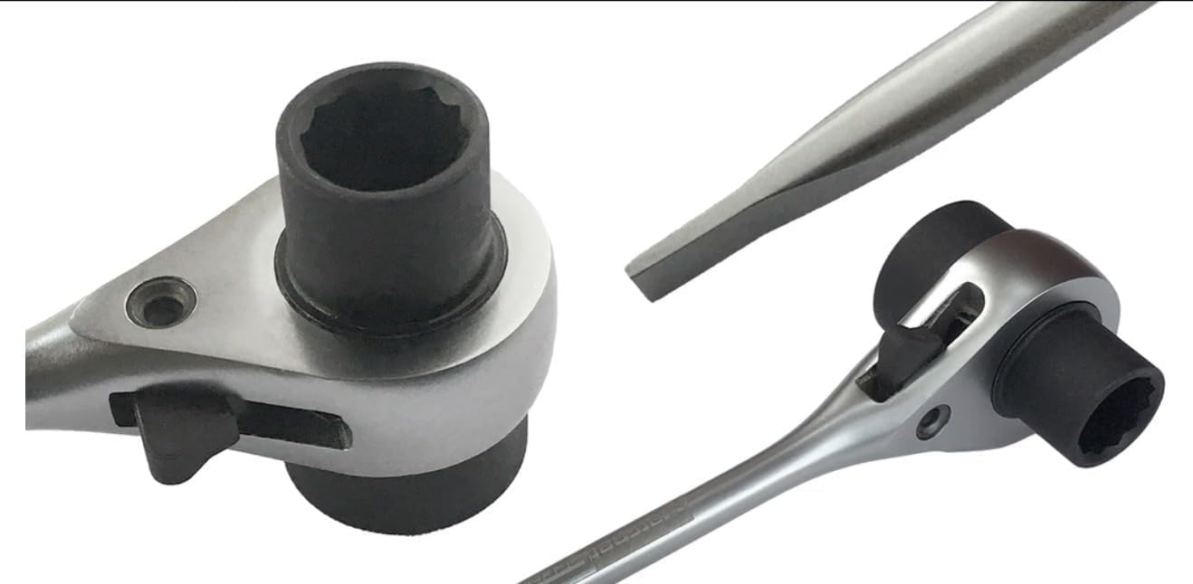 RatchetScrench detalle de bocas 13 mm y 19 mm, ajuste universal rápido