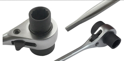 RatchetScrench detalle de bocas 13 mm y 19 mm, ajuste universal rápido