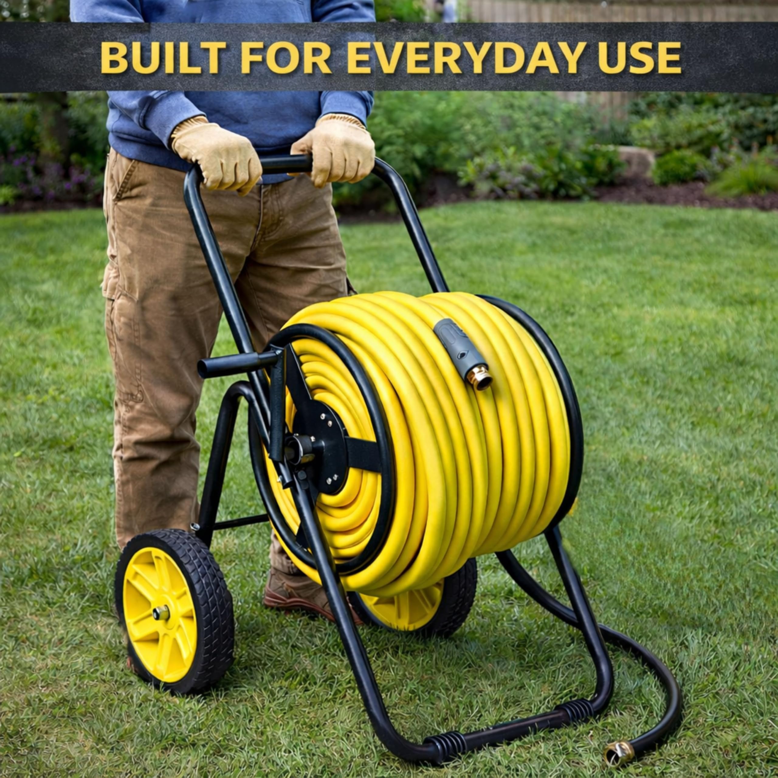Real Hose Storage mano usando la manija para enrollar manguera, ahorra tiempo