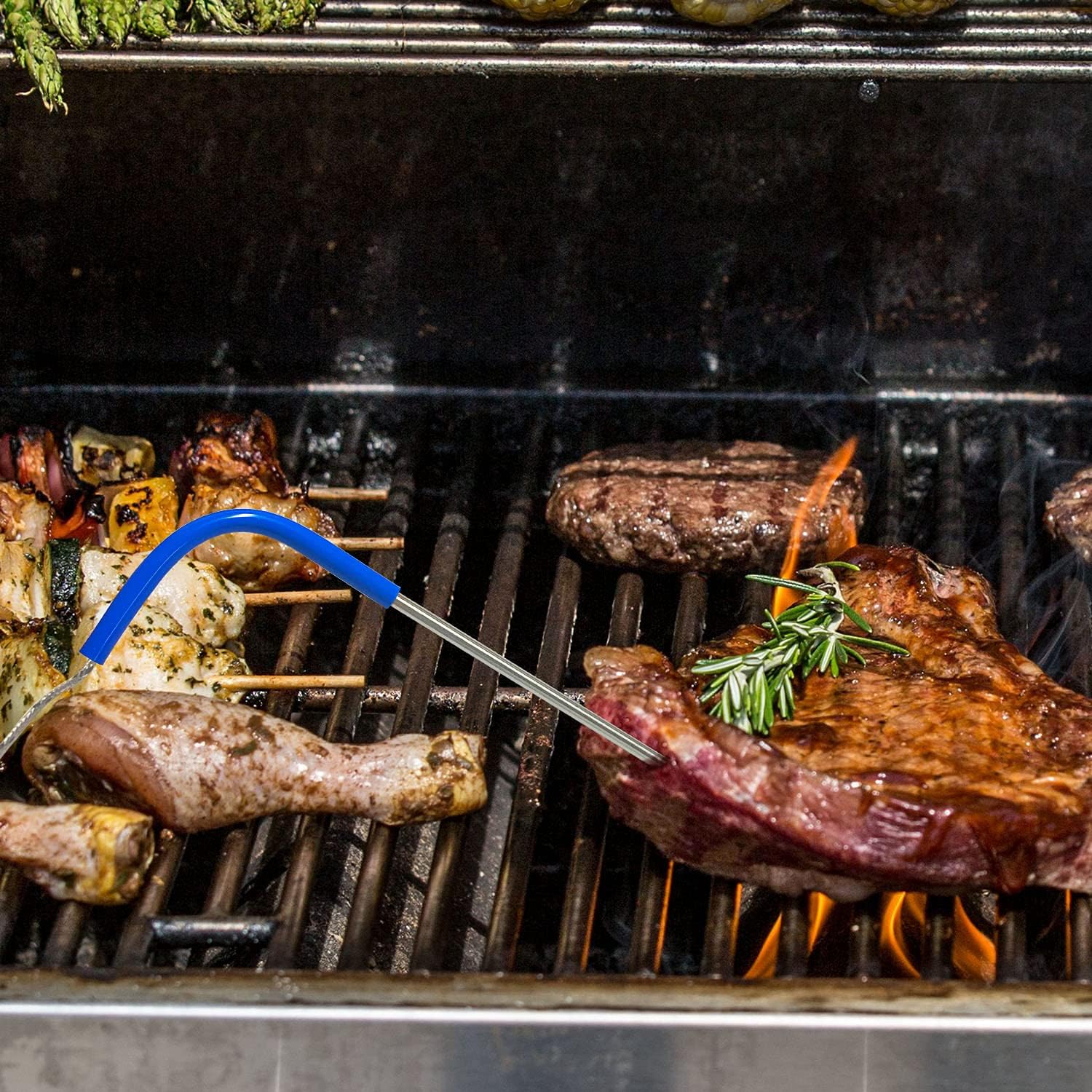 RefrigLink sonda insertada en parrilla Traeger, control preciso de temperatura