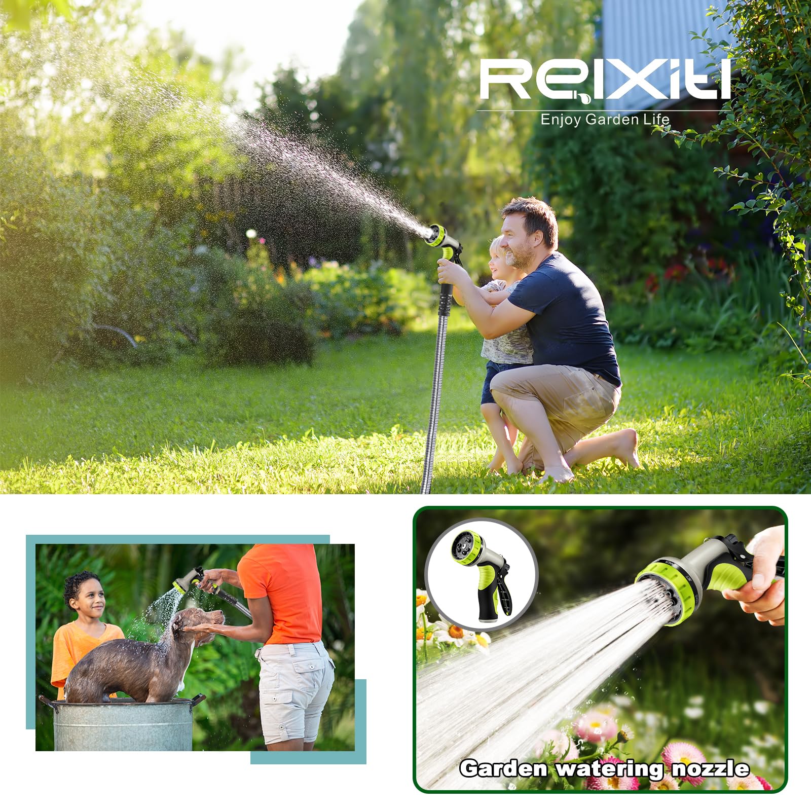 Relxitl manguera en jardín lifestyle, solución práctica para exteriores