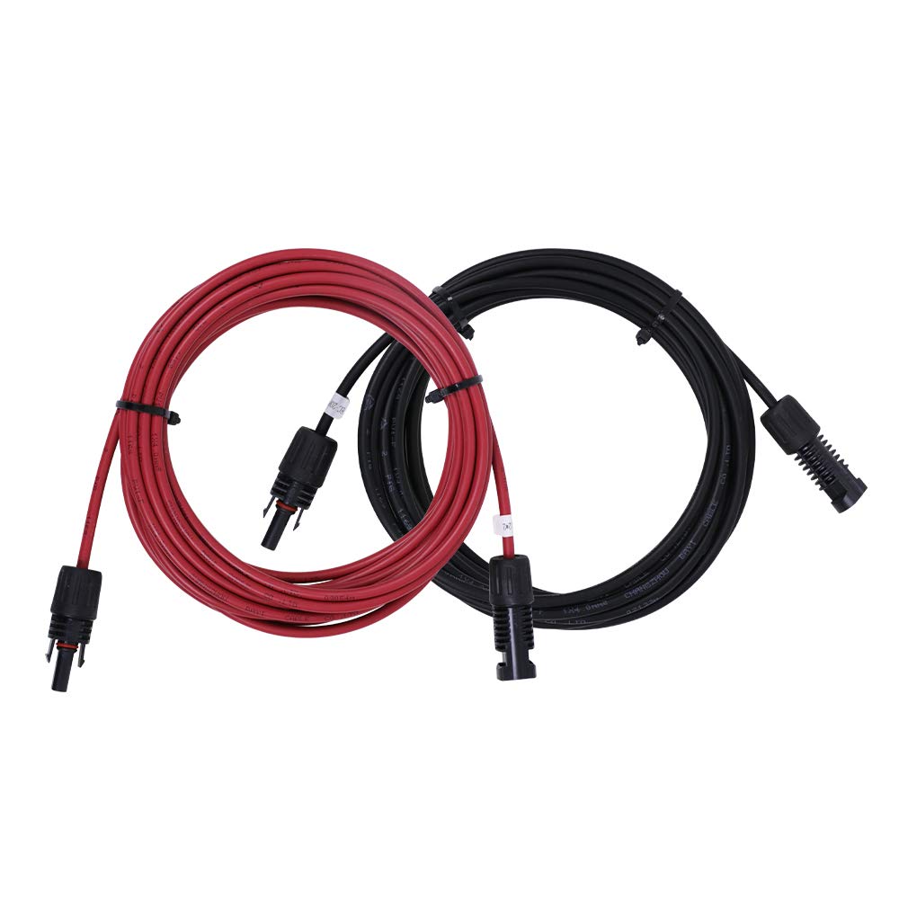 Renogy primer plano del conector macho y hembra con cierre seguro fácil