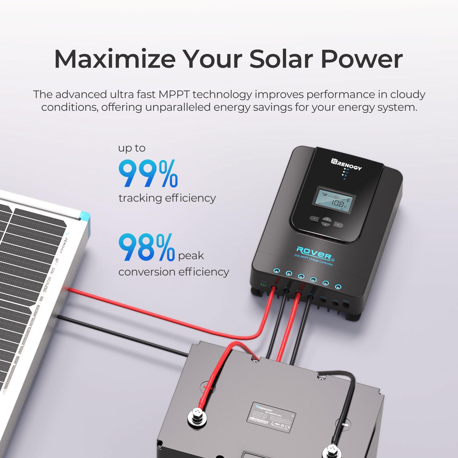 Renogy Rover superficie y ventilación para mejor disipación térmica