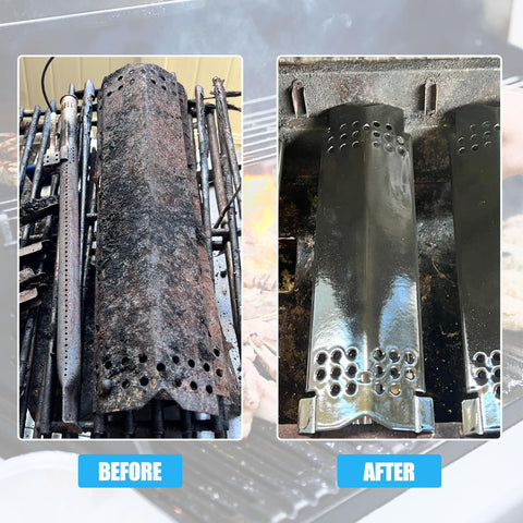 Replace parts vista interna de parrilla con placa colocada, muestra alineación y sujeción segura