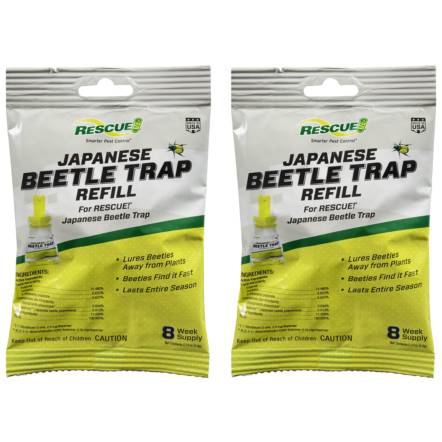 RESCUE! pack de 2 cebos recambio mostrando el envase y beneficio de reutilizar trampas