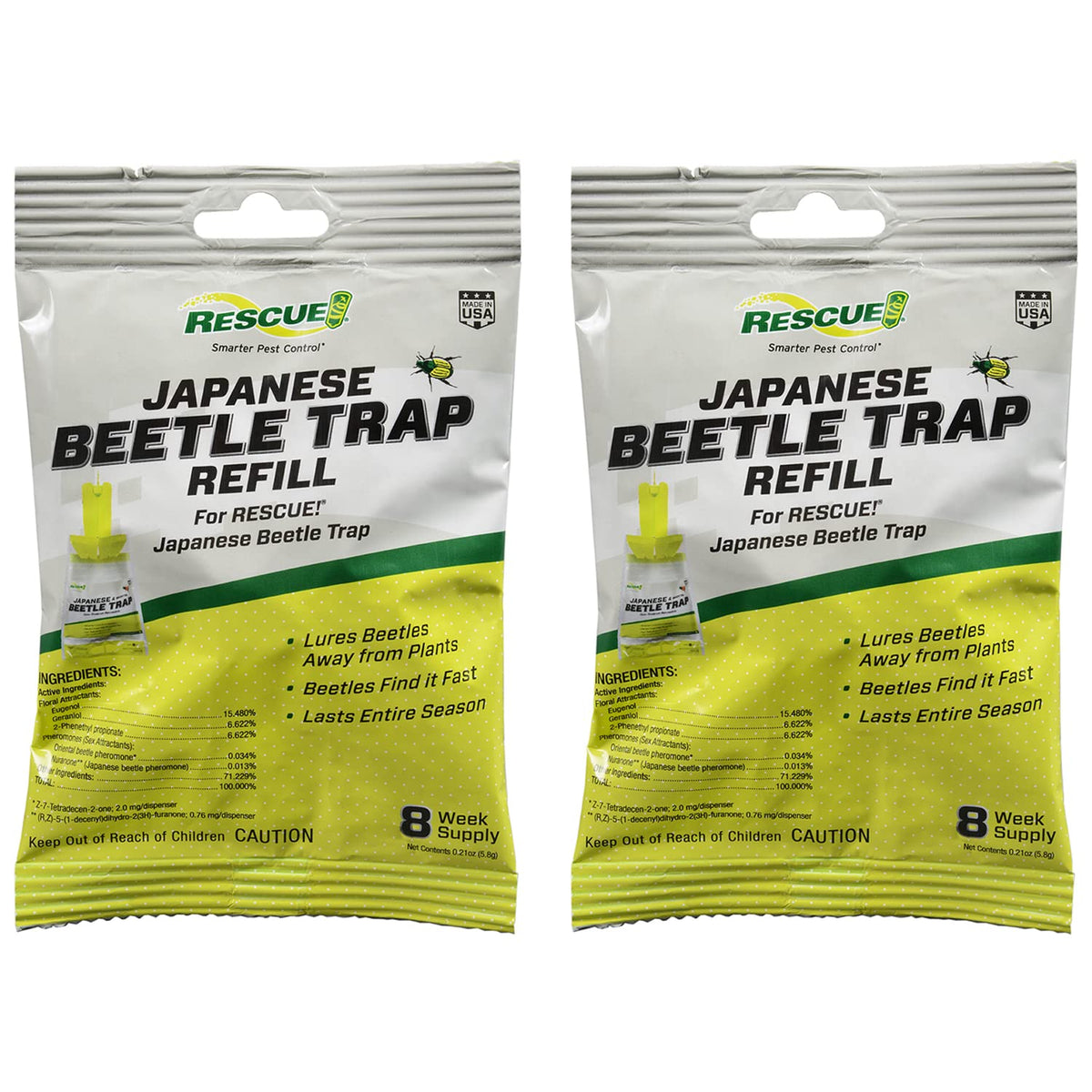 RESCUE! pack de 2 cebos recambio mostrando el envase y beneficio de reutilizar trampas