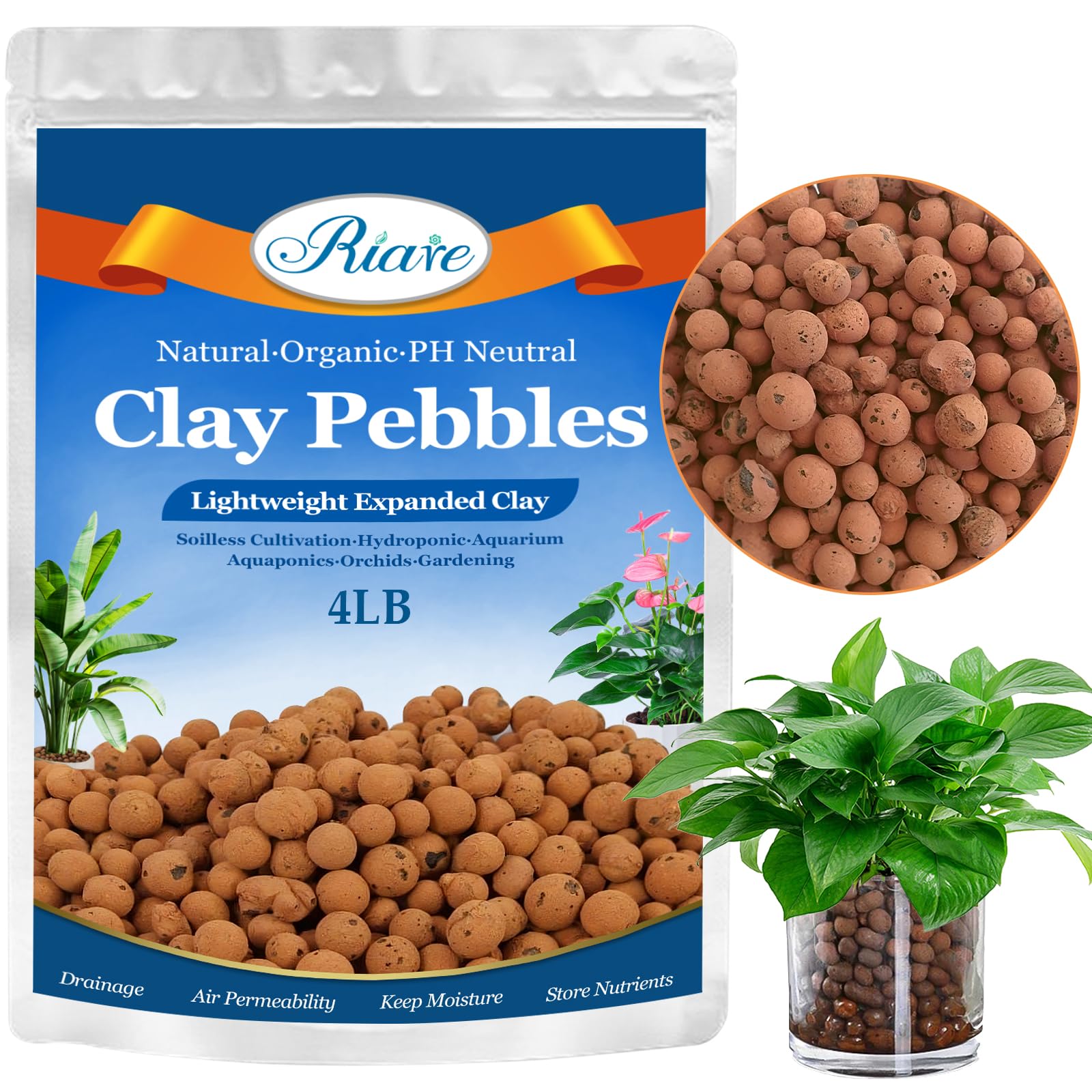 Riare paquete frontal de 4lb de leca para jardinería, almacenamiento práctico