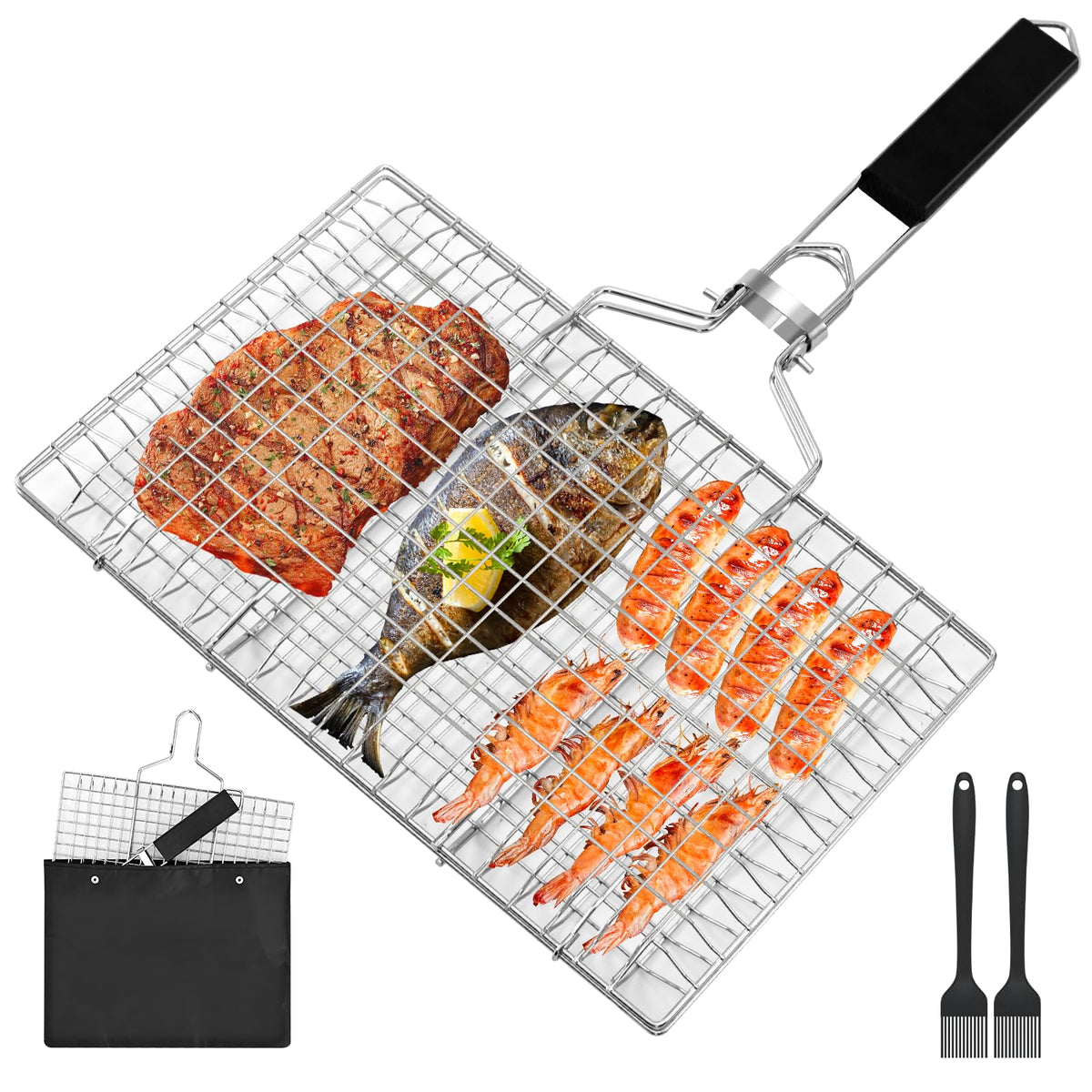 Ribber cesta parrilla frontal mostrando diseño plegable y beneficio portabilidad