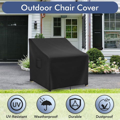 Richwon funda instalada en silla Adirondack protegiendo contra lluvia