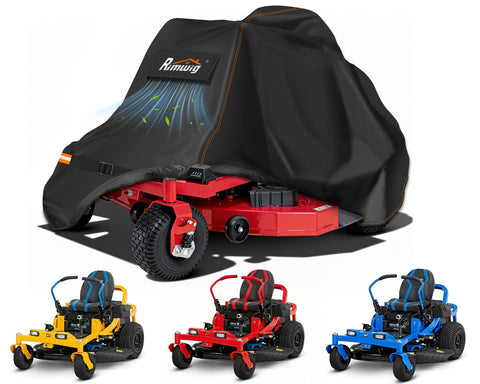 Rimwig vista frontal de la funda cubriendo cortacésped, protección impermeable