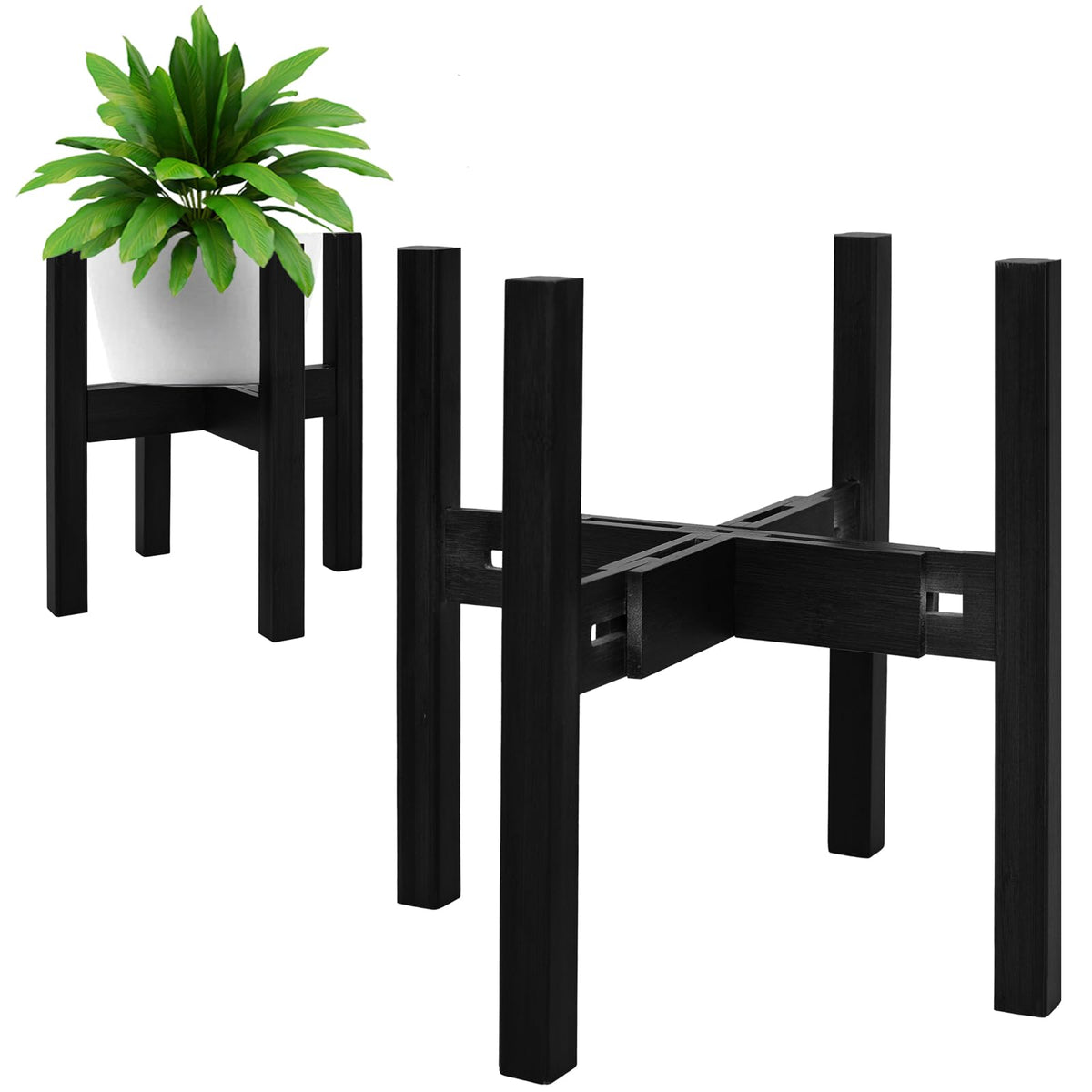 Rnined vista frontal del soporte de bambú negro, aporta estabilidad y estilo