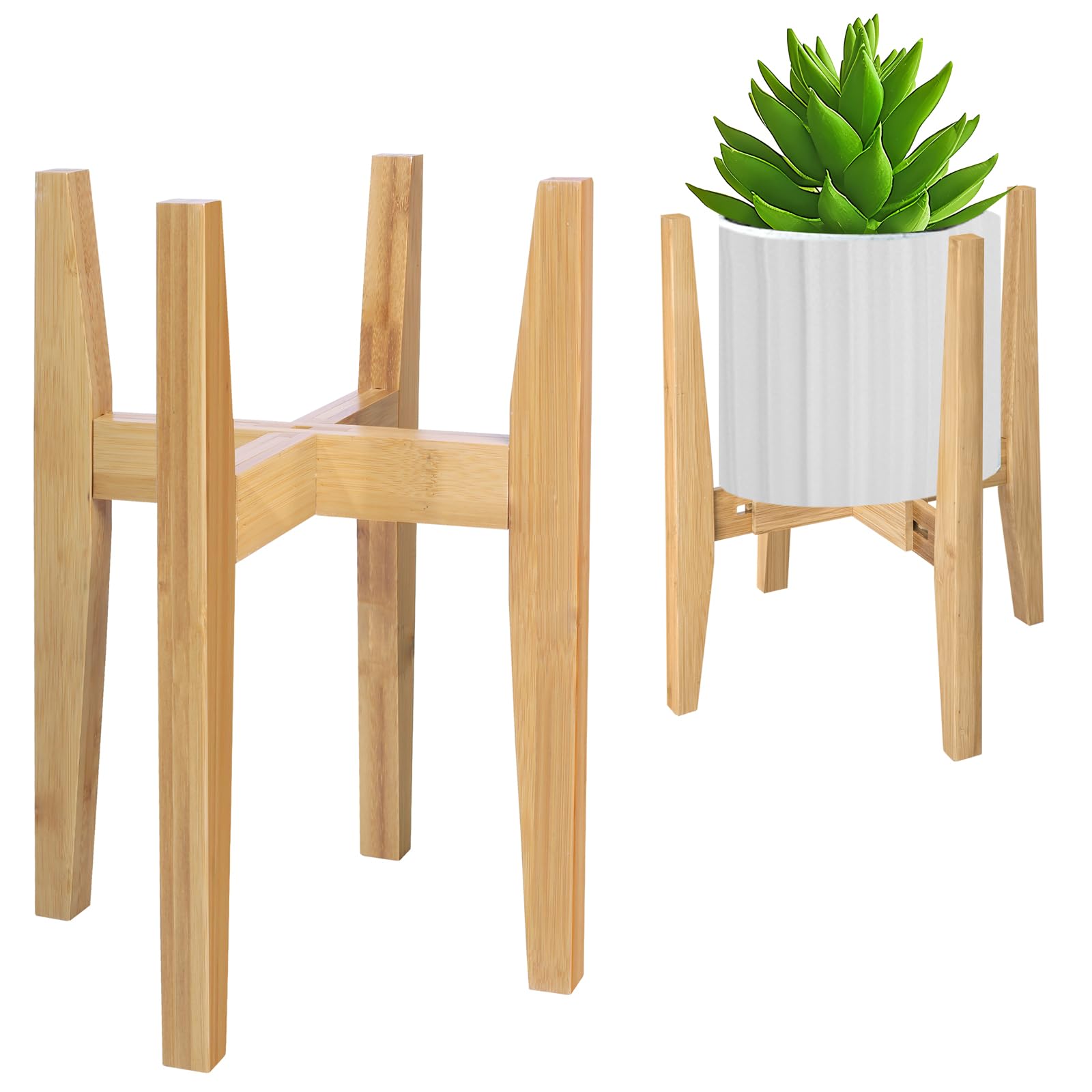 Rnined soporte de bambú frontal mostrando diseño estable y elegante