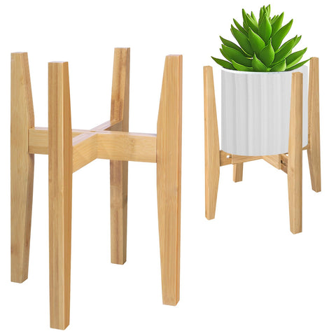 Rnined soporte de bambú frontal mostrando diseño estable y elegante