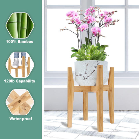 Rnined soporte en uso en salón con maceta, añade calidez decorativa