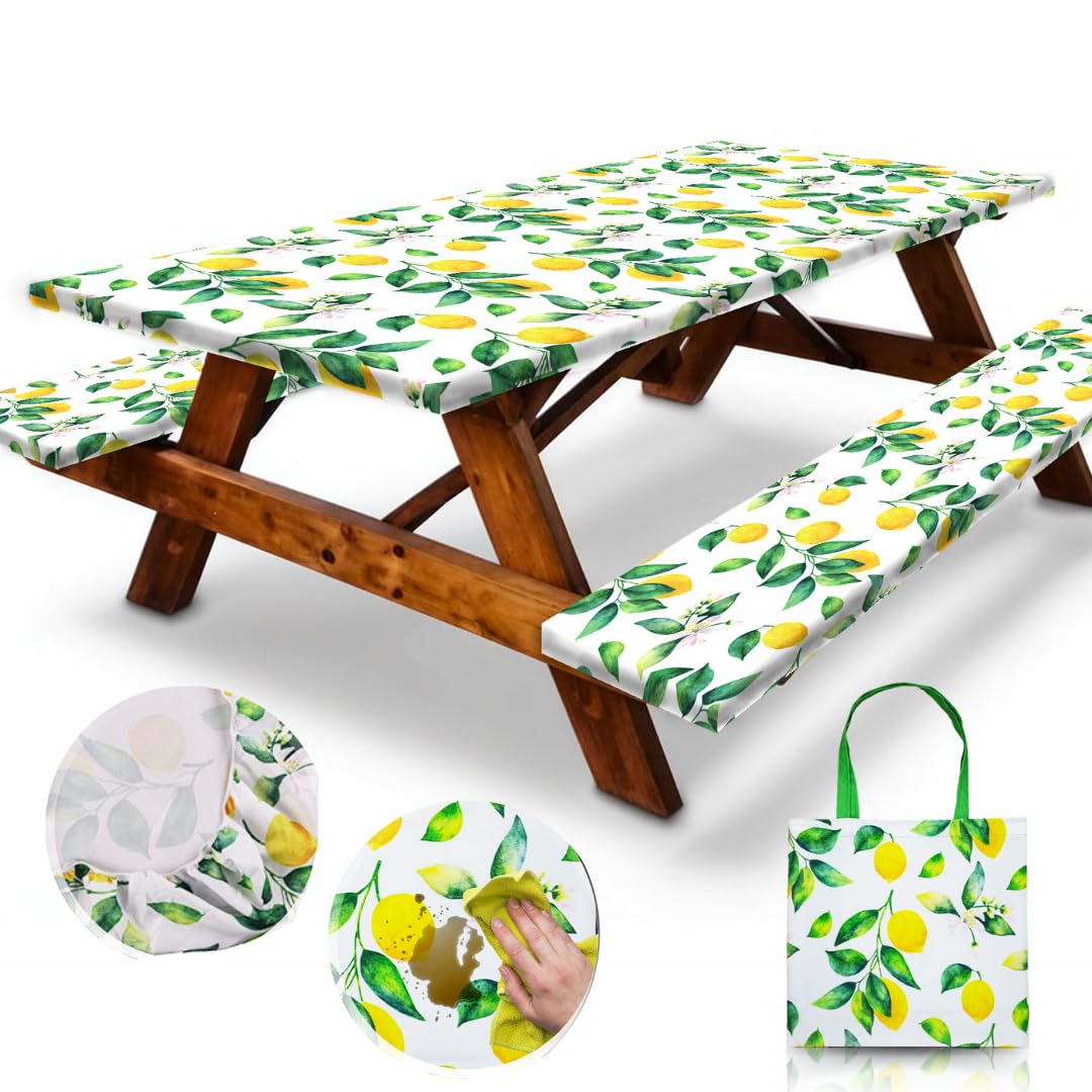 RNOONY vista frontal de la funda de mesa con diseño Zesty Lemon protegiendo la superficie