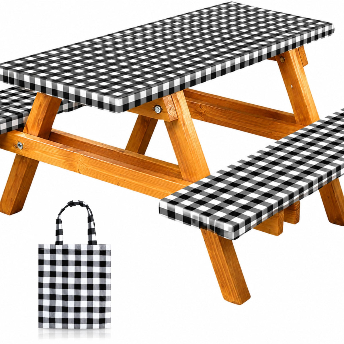 RNOONY vista frontal de la funda de mesa con cuadro negro, aspecto elegante y protección