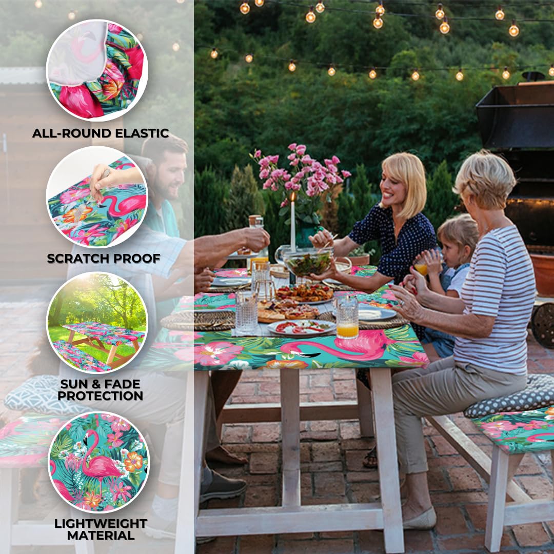 RNOONY mesa puesta en picnic con funda flamenco decorativa