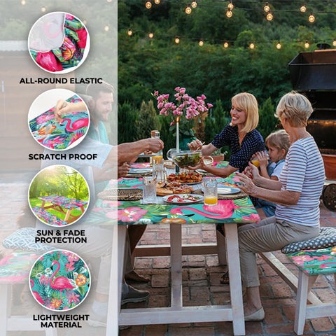 RNOONY mesa puesta en picnic con funda flamenco decorativa